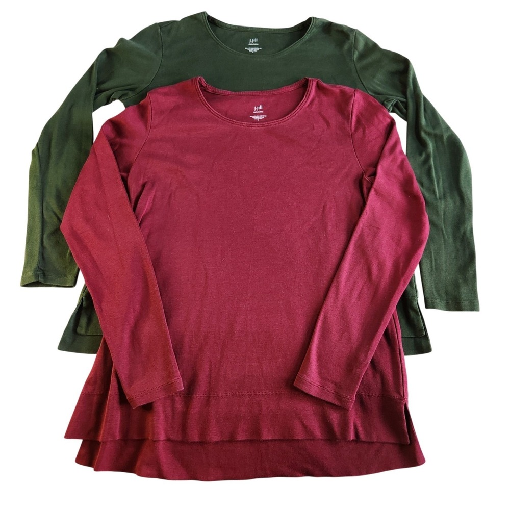 J JILL Perfect‎ Pima Tunic Shirt Lot of 2 Womens Small Red Green Long Sleeve Top